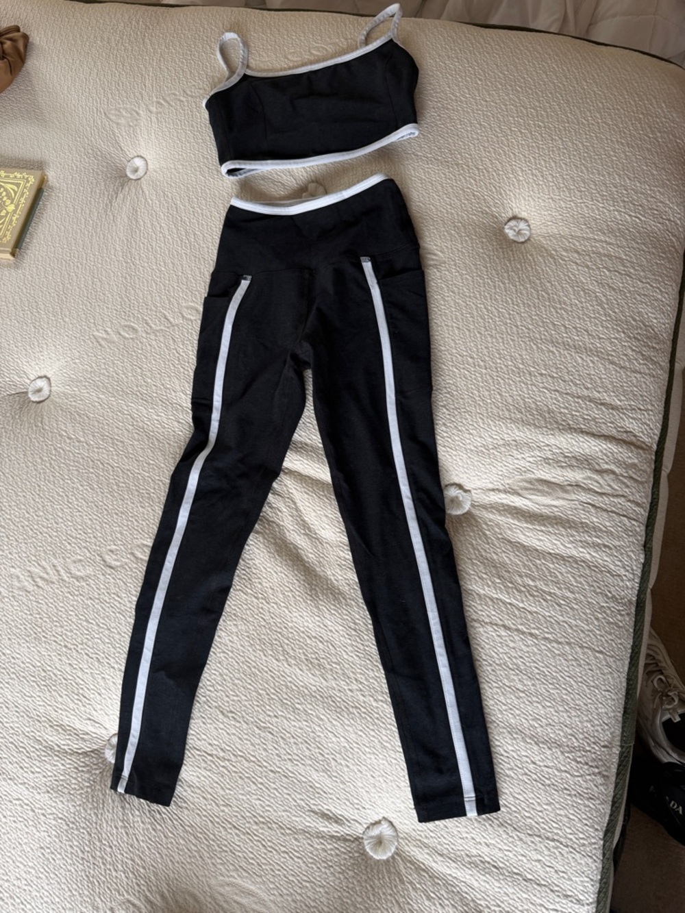 Beyond Yoga Black Leggings with White Stripe